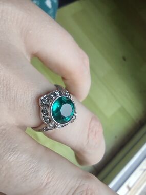 Emerald Green Crystal Sterling Ring